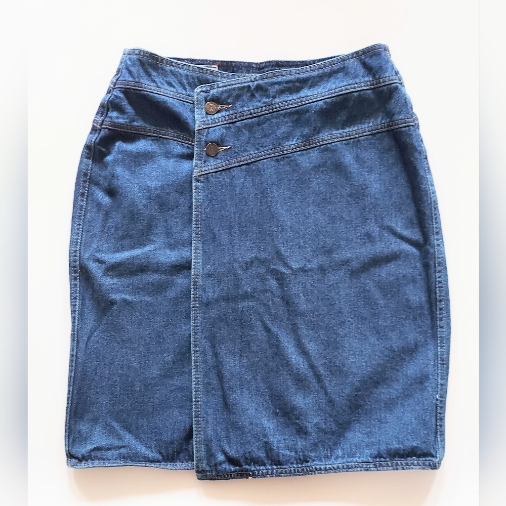 Filippo Totti High Waisted Denim Wrap Skirt Womens Size 11 / 12 Blue Vintage